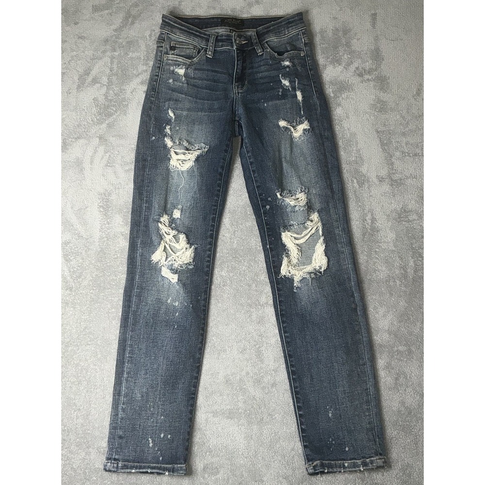 Judy Blue Distressed Boyfriend Fit Jeans Womens Size 0/24 Medium Wash Denim